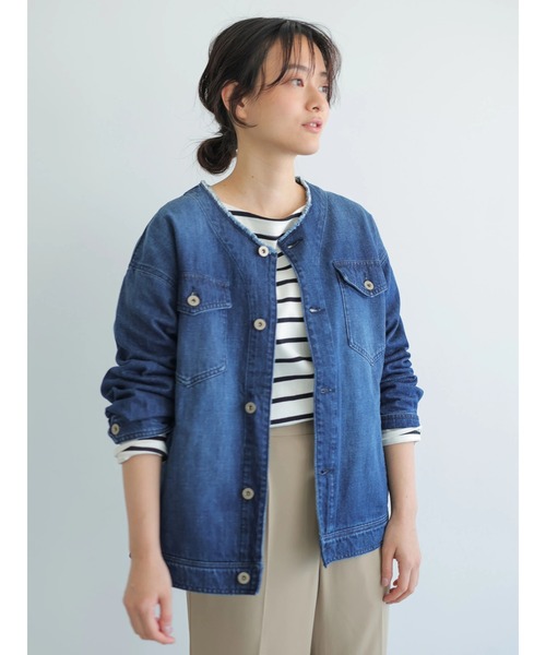 AMERICAN HOLIC（アメリカンホリック）の「ノーカラーCPOブルゾン（ブルゾン・レディース・オフホワイト/インディゴブルー・FREE）」の4枚目の写真