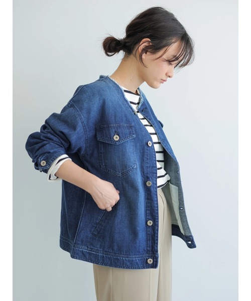 AMERICAN HOLIC（アメリカンホリック）の「ノーカラーCPOブルゾン（ブルゾン・レディース・オフホワイト/インディゴブルー・FREE）」の11枚目の写真