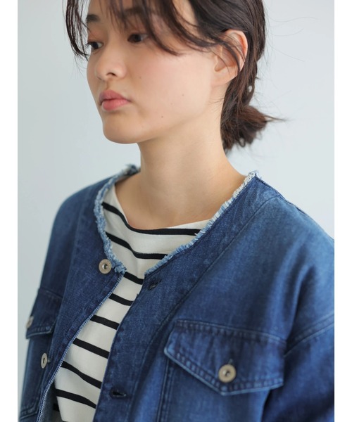 AMERICAN HOLIC（アメリカンホリック）の「ノーカラーCPOブルゾン（ブルゾン・レディース・オフホワイト/インディゴブルー・FREE）」の9枚目の写真