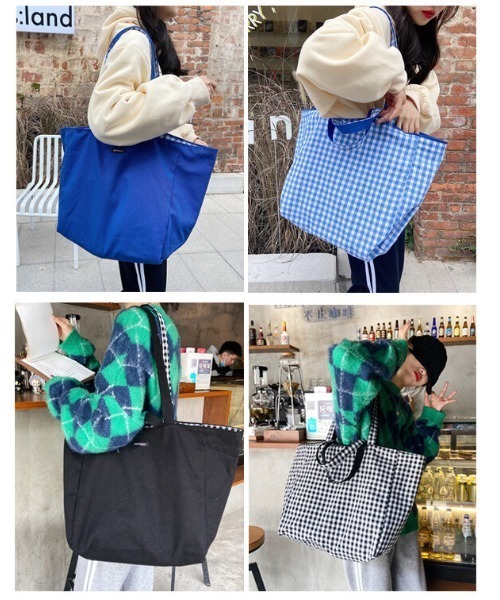 SFW（エスエフダブリュー）の「リバーシブル トート&ショルダーバッグ ギンガムチェック（トートバッグ・レディース・ブラック/イエロー/カーキ/ブルー/ピンク・FREE）」の11枚目の写真