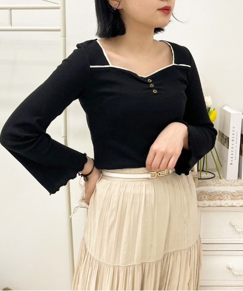 apres jour（アプレジュール）の「ハートネック針抜きトップス【ZOZOTOWN限定アイテム】（Tシャツ/カットソー・レディース・ラベンダー/ブラック/アイボリー/モカ/サックスブルー・フリー/X-LARGE）」の12枚目の写真