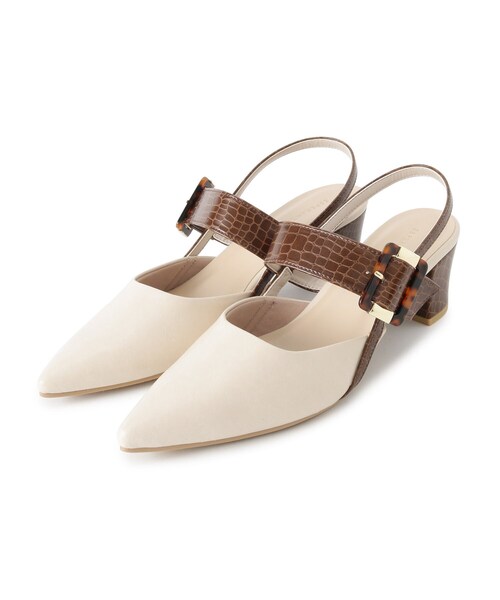 ESPERANZA（エスペランサ）の「◆【残りわずか】べっ甲バックルベルトコンビパンプス（サンダル・レディース・ブラック系8/イエロー系8/アイボリー系8・L/S/LL/M）」の2枚目の写真