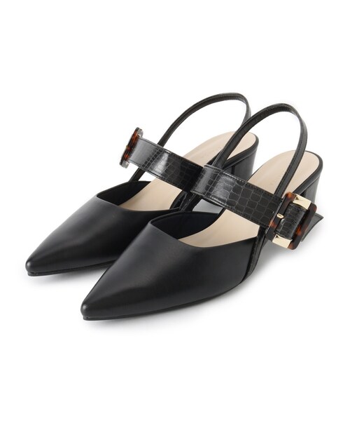 ESPERANZA（エスペランサ）の「◆【残りわずか】べっ甲バックルベルトコンビパンプス（サンダル・レディース・ブラック系8/イエロー系8/アイボリー系8・L/S/LL/M）」の4枚目の写真