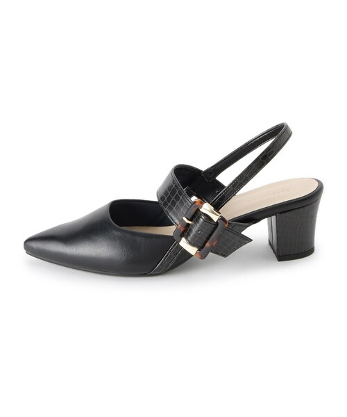 ESPERANZA（エスペランサ）の「◆【残りわずか】べっ甲バックルベルトコンビパンプス（サンダル・レディース・ブラック系8/イエロー系8/アイボリー系8・L/S/LL/M）」の5枚目の写真
