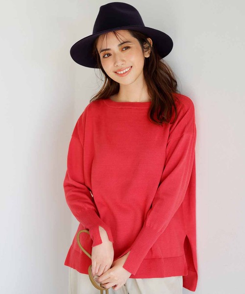 IEDIT（イディット）の「ＩＥＤＩＴ　ゆるっと着られて華奢見えする　コットンシルク素材ニット（ニット/セーター・レディース・レッド系その他/ネイビー/ライラック・MEDIUM/LARGE/X-LARGE/XX-LARGE）」の3枚目の写真