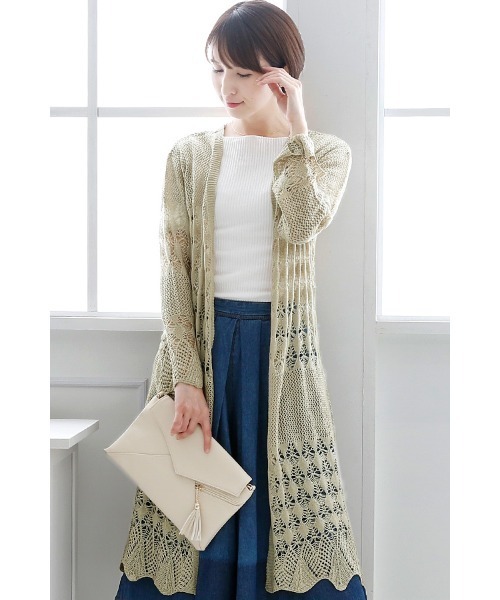 ElegChic(エレグシック)の「レース リネン ロング カーディガン(カーディガン/ボレロ・レディース・ブラック/ホワイト・M/XL)」の2枚目の写真