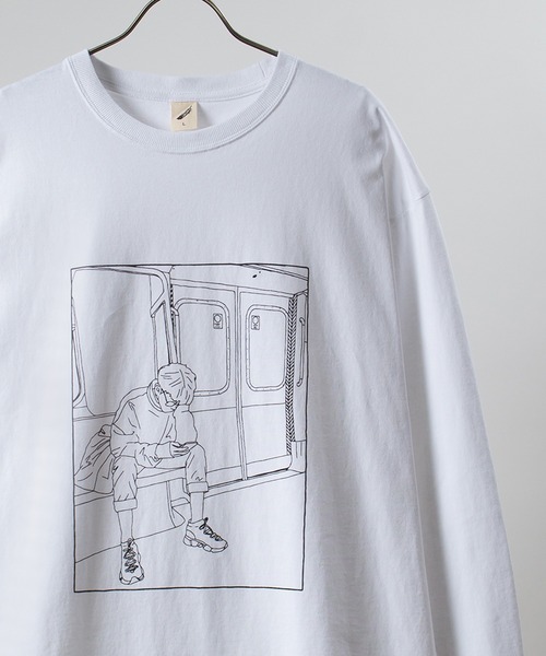 SlashDate(スラッシュデイト)の「手書き風 イラストロングTシャツ(Tシャツ/カットソー・メンズ・ホワイト/ベージュ系その他2/ベージュ系その他/ホワイト系その他2/ベージュ/グリーン系その他/ベージュ系その他3/ホワイト系その他/ブルー系その他/ライトブルー/ホワイト系その他3/グリーン・XL/L/M)」の3枚目の写真