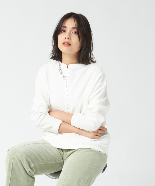 qualite（カリテ）の「パイル2WAYカットソー（Tシャツ/カットソー・レディース・オフホワイト/オレンジ/スミクロ・フリー）」の6枚目の写真