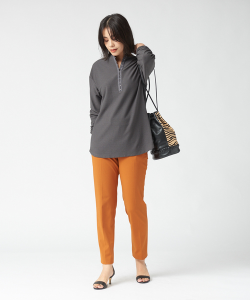 qualite（カリテ）の「パイル2WAYカットソー（Tシャツ/カットソー・レディース・オフホワイト/オレンジ/スミクロ・フリー）」の12枚目の写真