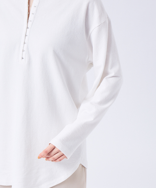 qualite（カリテ）の「パイル2WAYカットソー（Tシャツ/カットソー・レディース・オフホワイト/オレンジ/スミクロ・フリー）」の21枚目の写真