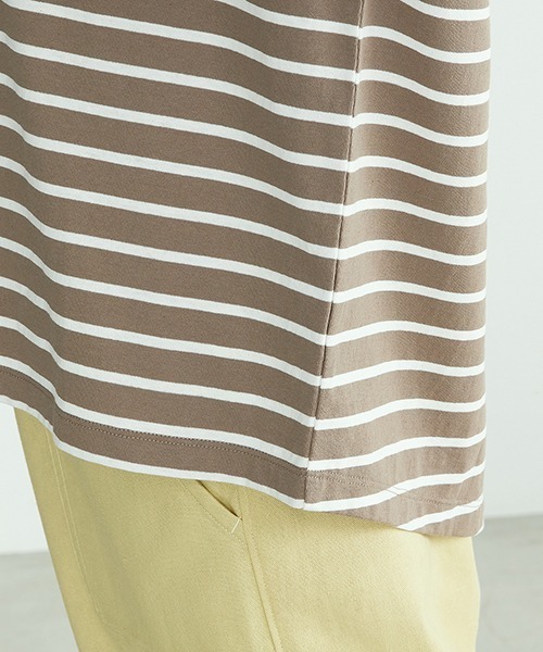 ONIGIRI（オニギリ）の「〈オーガニックコットン〉バックスリットボーダー半袖Ｔシャツ（Tシャツ/カットソー・レディース・ホワイト/ブラウン/ターコイズブルー・FREE）」の18枚目の写真