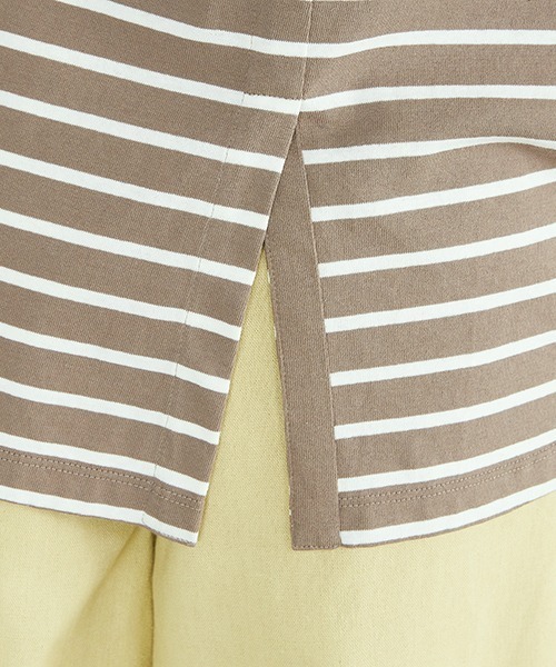 ONIGIRI（オニギリ）の「〈オーガニックコットン〉バックスリットボーダー半袖Ｔシャツ（Tシャツ/カットソー・レディース・ホワイト/ブラウン/ターコイズブルー・FREE）」の16枚目の写真