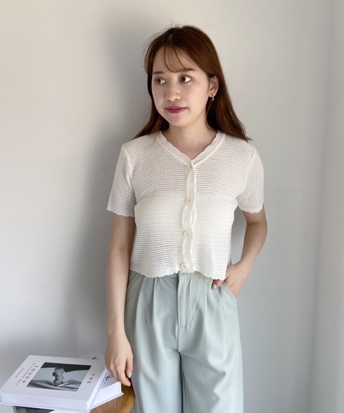 CLEA(クレア)の「透かし編みH/Sサマーニットカーデ(カーディガン/ボレロ・レディース・ホワイト/ブラック/サックスブルー・FREE)」の14枚目の写真