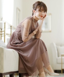 PourVous | ラメチュールハートネック結婚式ワンピースドレス 大きいサイズ対応フォーマル(ドレス)