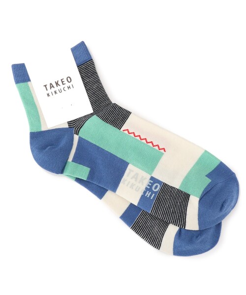 TAKEO KIKUCHI（タケオキクチ）の「◆パッチワーク アンクルソックス（ソックス/靴下・メンズ・ベージュ系その他7/ブルー系9/ピンク系・00）」の4枚目の写真