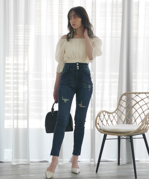 LIPSERVICE（リップサービス）の「HWクラッシュスキニ－denim（デニムパンツ・レディース・ブラック/インディゴブルー・S/M/XS）」の6枚目の写真