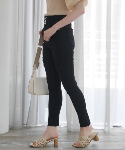 LIPSERVICE（リップサービス）の「HWクラッシュスキニ－denim（デニムパンツ・レディース・ブラック/インディゴブルー・S/M/XS）」の4枚目の写真