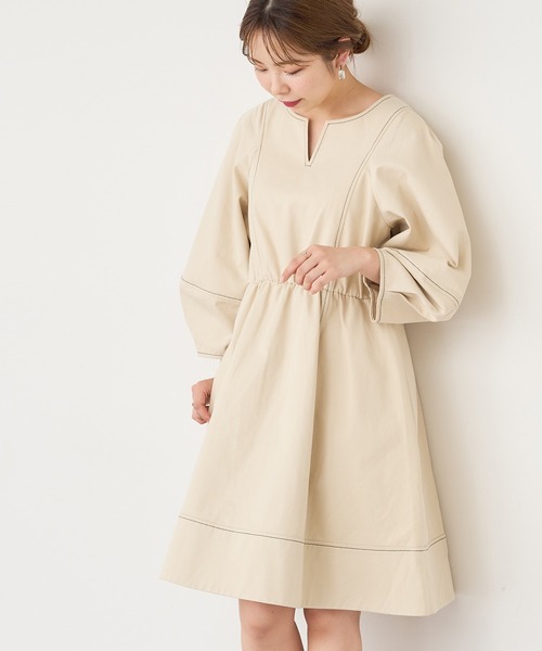 natural couture（ナチュラルクチュール）の「【WEB限定】ランタンスリーブチュニックワンピース（ワンピース・レディース・ブラック/アイボリー/ブルー系その他・FREE）」の2枚目の写真