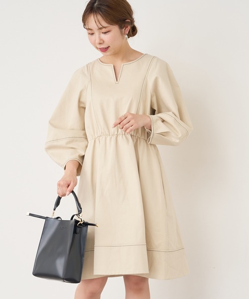 natural couture（ナチュラルクチュール）の「【WEB限定】ランタンスリーブチュニックワンピース（ワンピース・レディース・ブラック/アイボリー/ブルー系その他・FREE）」の7枚目の写真