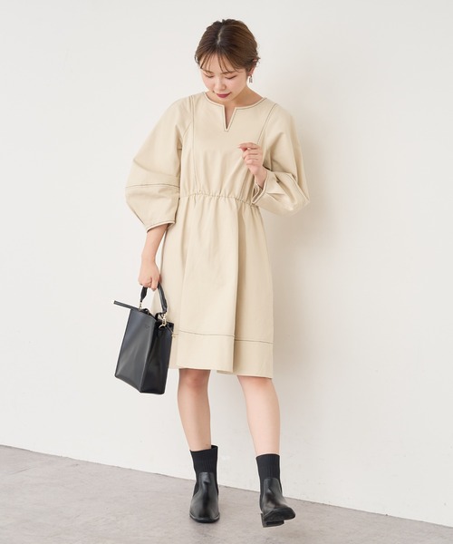 natural couture（ナチュラルクチュール）の「【WEB限定】ランタンスリーブチュニックワンピース（ワンピース・レディース・ブラック/アイボリー/ブルー系その他・FREE）」の18枚目の写真