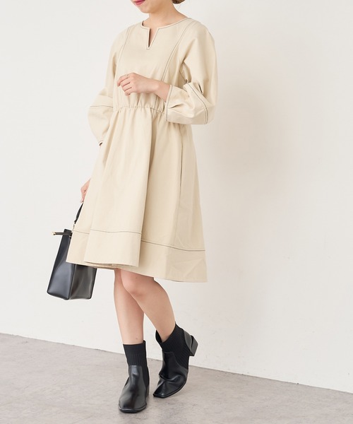 natural couture（ナチュラルクチュール）の「【WEB限定】ランタンスリーブチュニックワンピース（ワンピース・レディース・ブラック/アイボリー/ブルー系その他・FREE）」の11枚目の写真