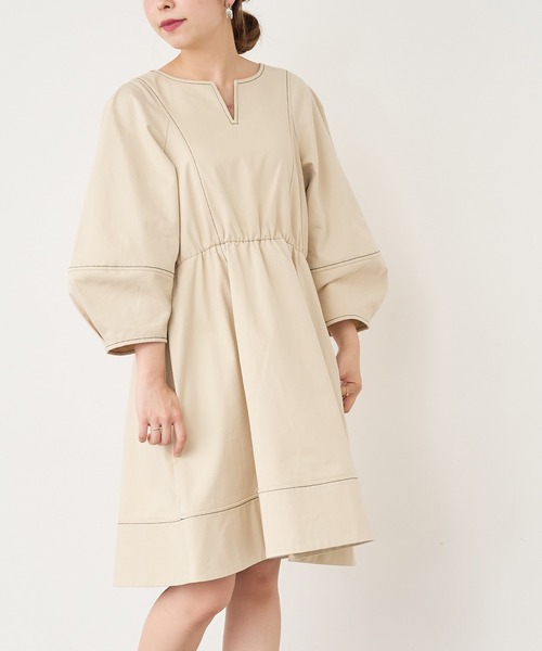 natural couture（ナチュラルクチュール）の「【WEB限定】ランタンスリーブチュニックワンピース（ワンピース・レディース・ブラック/アイボリー/ブルー系その他・FREE）」の14枚目の写真