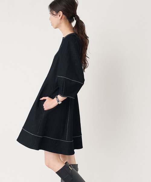 natural couture（ナチュラルクチュール）の「【WEB限定】ランタンスリーブチュニックワンピース（ワンピース・レディース・ブラック/アイボリー/ブルー系その他・FREE）」の4枚目の写真