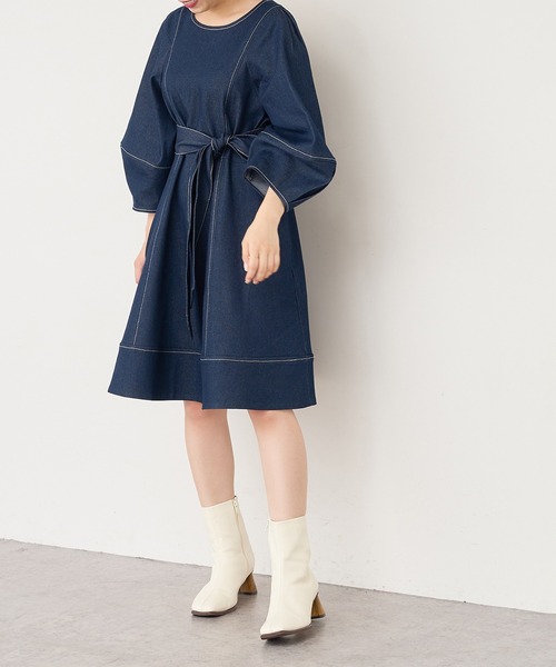 natural couture（ナチュラルクチュール）の「【WEB限定】ランタンスリーブチュニックワンピース（ワンピース・レディース・ブラック/アイボリー/ブルー系その他・FREE）」の19枚目の写真