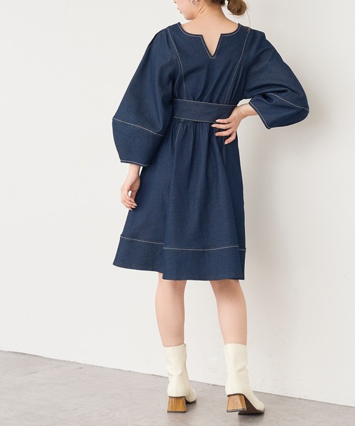 natural couture（ナチュラルクチュール）の「【WEB限定】ランタンスリーブチュニックワンピース（ワンピース・レディース・ブラック/アイボリー/ブルー系その他・FREE）」の12枚目の写真