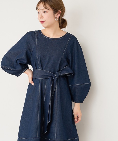 natural couture（ナチュラルクチュール）の「【WEB限定】ランタンスリーブチュニックワンピース（ワンピース・レディース・ブラック/アイボリー/ブルー系その他・FREE）」の8枚目の写真