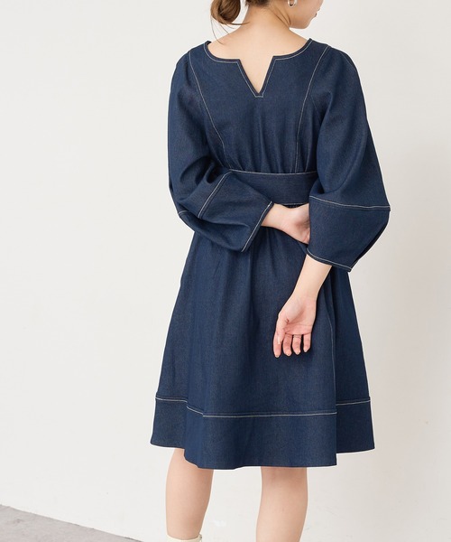 natural couture（ナチュラルクチュール）の「【WEB限定】ランタンスリーブチュニックワンピース（ワンピース・レディース・ブラック/アイボリー/ブルー系その他・FREE）」の15枚目の写真