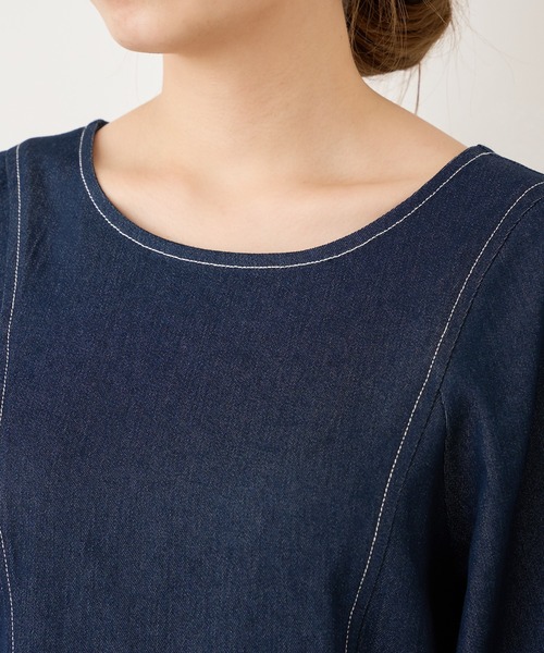 natural couture（ナチュラルクチュール）の「【WEB限定】ランタンスリーブチュニックワンピース（ワンピース・レディース・ブラック/アイボリー/ブルー系その他・FREE）」の5枚目の写真