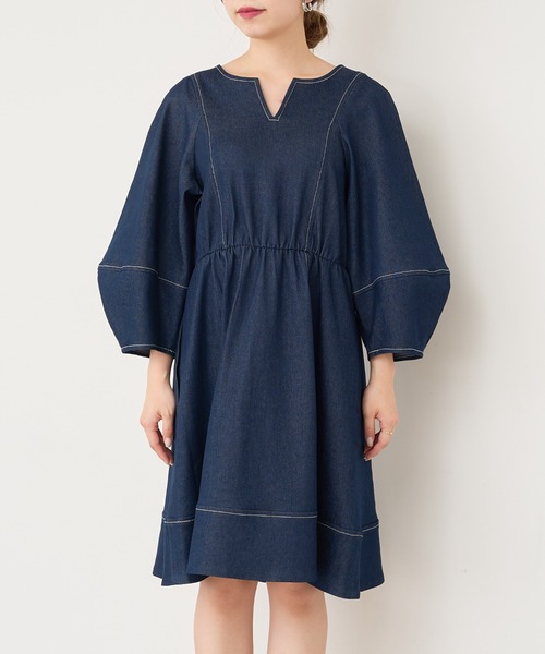 natural couture（ナチュラルクチュール）の「【WEB限定】ランタンスリーブチュニックワンピース（ワンピース・レディース・ブラック/アイボリー/ブルー系その他・FREE）」の10枚目の写真