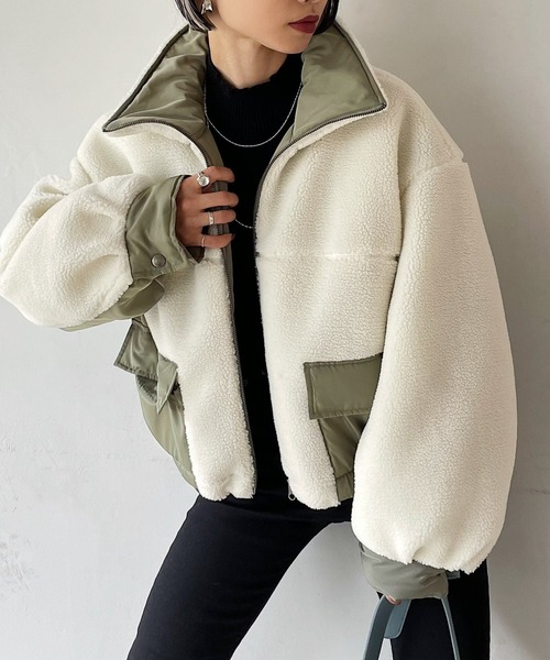 PAGEBOY（ページボーイ）の「ボアショートブルゾン（ブルゾン・レディース・ブラック/ホワイト系その他/ブラウン系その他・FREE）」の4枚目の写真