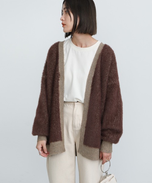 select MOCA(セレクトモカ)の「ヘリンボーンシャギーニットカーディガン(カーディガン/ボレロ・レディース・ブラック/ベージュ/ブラウン・FREE)」の8枚目の写真