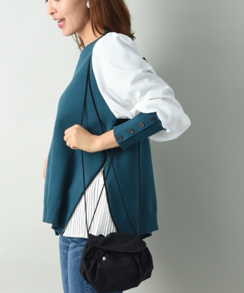 INTERPLANET（インタープラネット）の「サイドＺＩＰプリーツデザイン異素材ドッキングプルオーバー（ニット/セーター・レディース・ブラック/ベージュ/ブラウン/グレー/ブラック系その他/グリーン・FREE）」の8枚目の写真