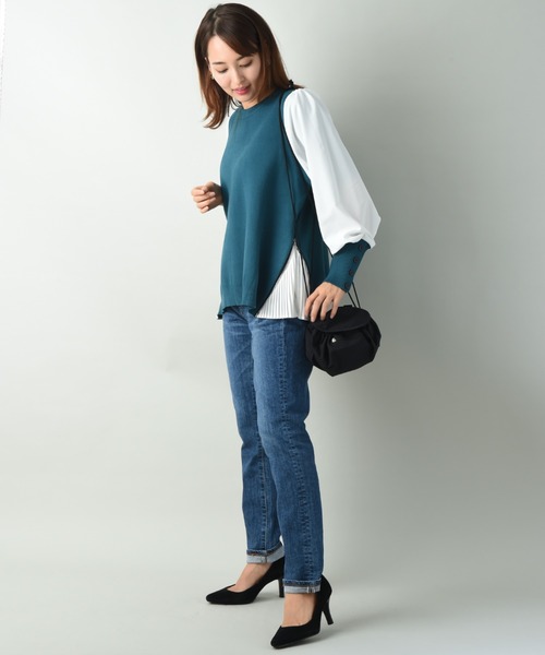 INTERPLANET（インタープラネット）の「サイドＺＩＰプリーツデザイン異素材ドッキングプルオーバー（ニット/セーター・レディース・ブラック/ベージュ/ブラウン/グレー/ブラック系その他/グリーン・FREE）」の10枚目の写真