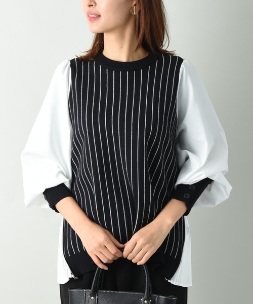 INTERPLANET（インタープラネット）の「サイドＺＩＰプリーツデザイン異素材ドッキングプルオーバー（ニット/セーター・レディース・ブラック/ベージュ/ブラウン/グレー/ブラック系その他/グリーン・FREE）」の15枚目の写真