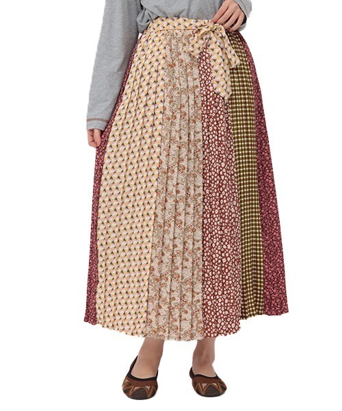 チチカカ（チチカカ）の「パッチプリーツスカート（スカート・レディース・グリーン/ブラウン・FREE）」の3枚目の写真