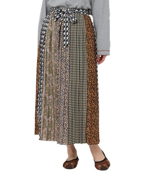 チチカカ（チチカカ）の「パッチプリーツスカート（スカート・レディース・グリーン/ブラウン・FREE）」の5枚目の写真