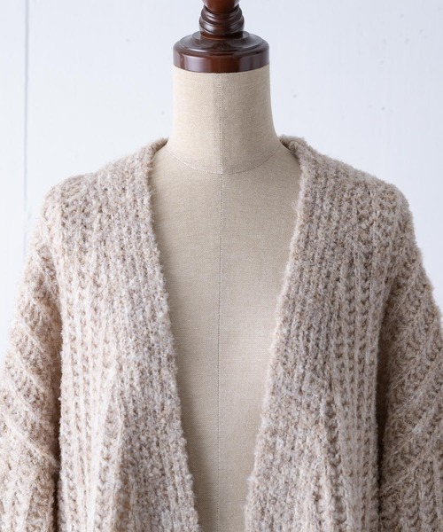 INTER FACTORY(インターファクトリー)の「ファッションインフルエンサー kally - ボリュームロングニットカーディガン made in INTER FACTORY(カーディガン/ボレロ・レディース・ダークブラウン/ベージュ・FREE)」の6枚目の写真