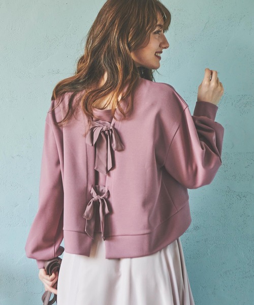 NOELA（ノエラ）の「バックリボントップス（スウェット・レディース・ブラウン/オフホワイト/ピンク・FREE）」の3枚目の写真