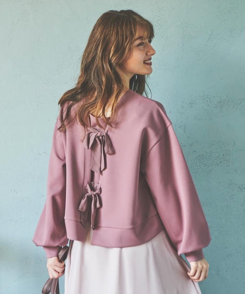 NOELA（ノエラ）の「バックリボントップス（スウェット・レディース・ブラウン/オフホワイト/ピンク・FREE）」の9枚目の写真