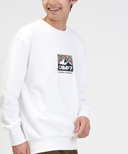CAMP7（キャンプセブン）の「【CAMP7】ＢＯＸロゴクルーネックスウェット（スウェット・メンズ・ホワイト/レッド/ベージュ・S/M/XL/L）」の2枚目の写真