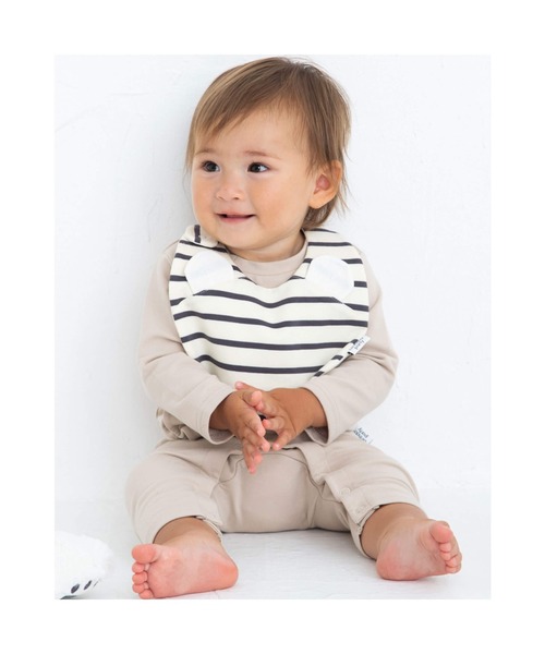 birthday party（バースデイパーティー）の「birthday party/インレイ ストレッチ ボーダー クマ よだれかけ スタイ ベビー（その他ベビー用品・キッズ・オフホワイト/ベージュ・FREE）」の4枚目の写真