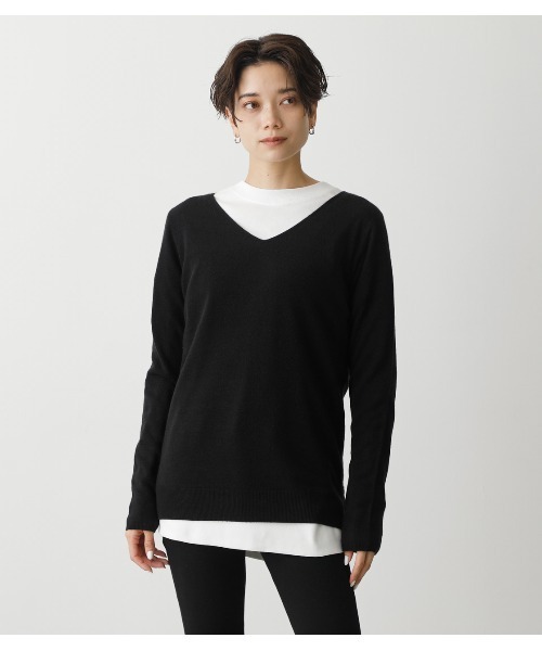 AZUL by moussy(アズールバイマウジー)の「NUDIE 2WAY V/N KNIT/ヌーディー2WAYVネックニット(ニット/セーター・レディース・ブラック/ダークグリーン/ベージュ/オフホワイト/マジェンタ・SMALL/MEDIUM/LARGE)」の7枚目の写真