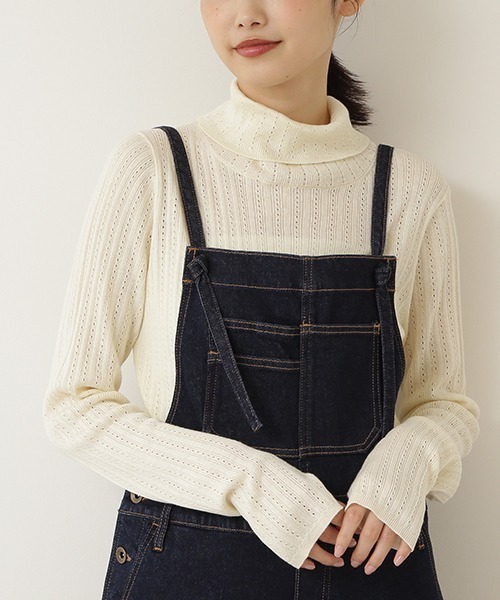 NATURAL BEAUTY BASIC（ナチュラルビューティーベーシック）の「アイレットリブタートルニット/0171270980（ニット/セーター・レディース・オフホワイト/グリーン/チャコールグレー・MEDIUM）」の2枚目の写真