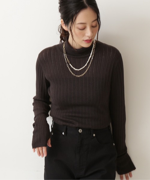 NATURAL BEAUTY BASIC（ナチュラルビューティーベーシック）の「アイレットリブタートルニット/0171270980（ニット/セーター・レディース・オフホワイト/グリーン/チャコールグレー・MEDIUM）」の12枚目の写真