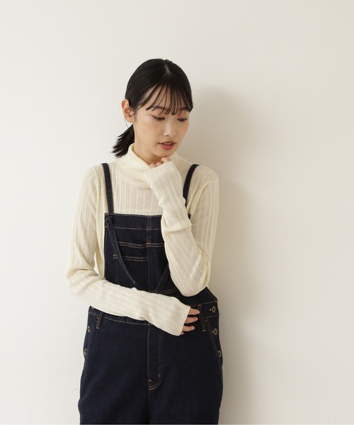 NATURAL BEAUTY BASIC（ナチュラルビューティーベーシック）の「アイレットリブタートルニット/0171270980（ニット/セーター・レディース・オフホワイト/グリーン/チャコールグレー・MEDIUM）」の6枚目の写真