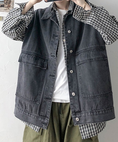 KOR(ケーオーアール)の「ウォッシュ加工 デニムワークベスト(ベスト・メンズ・ブラック/ブルー・2XL/M/3XL/4XL/XL/5XL/L)」の1枚目の写真